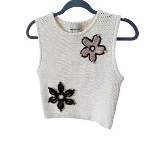 Industry Women's Cream Sleeveless Sweater Tank with Black Floral Design